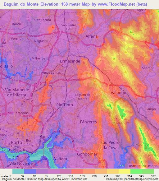 Baguim do Monte,Portugal Elevation Map