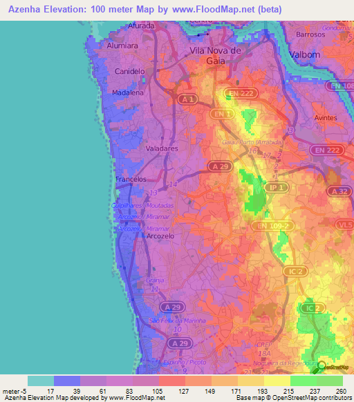 Azenha,Portugal Elevation Map