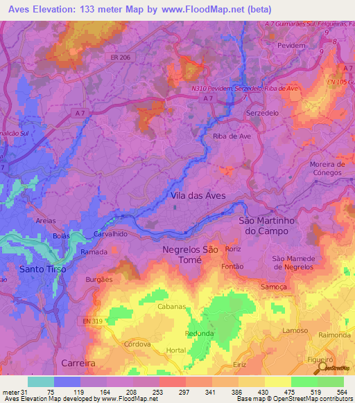 Aves,Portugal Elevation Map