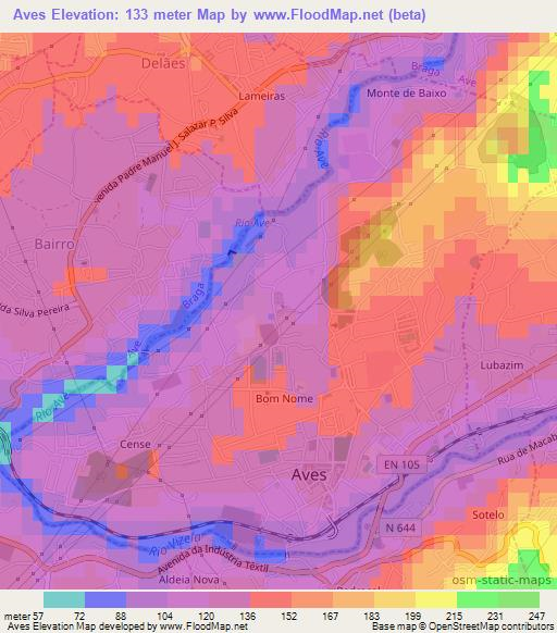 Aves,Portugal Elevation Map