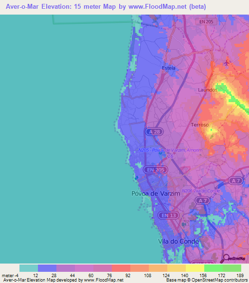 Aver-o-Mar,Portugal Elevation Map