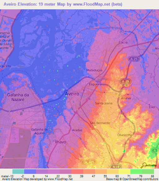 Aveiro,Portugal Elevation Map