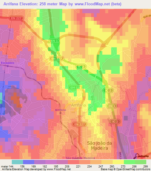 Arrifana,Portugal Elevation Map
