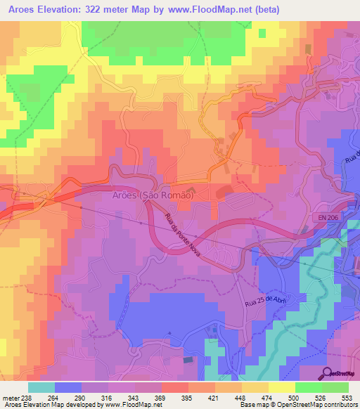 Aroes,Portugal Elevation Map