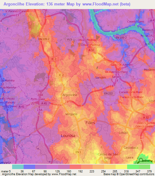 Argoncilhe,Portugal Elevation Map