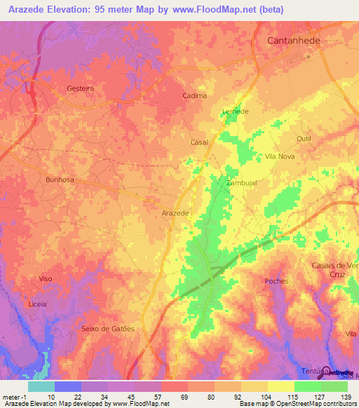 Arazede,Portugal Elevation Map