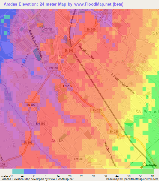 Aradas,Portugal Elevation Map