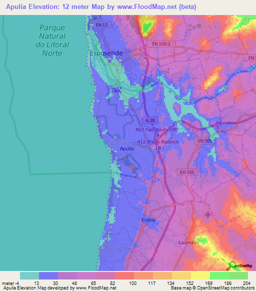 Apulia,Portugal Elevation Map