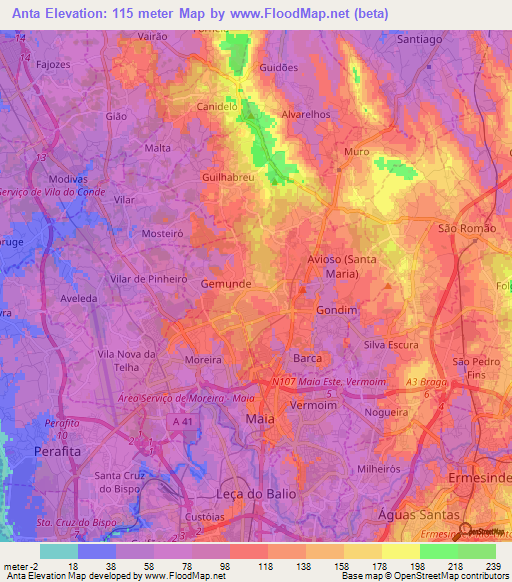 Anta,Portugal Elevation Map