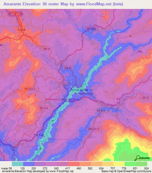 Amarante,Portugal Elevation Map