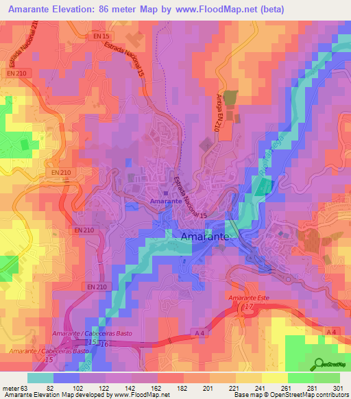Amarante,Portugal Elevation Map
