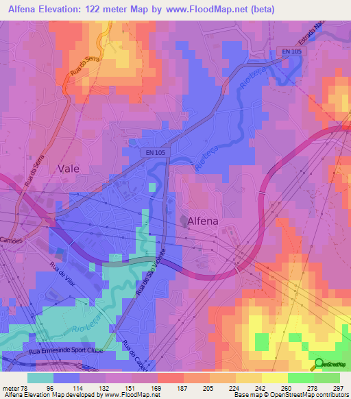 Alfena,Portugal Elevation Map