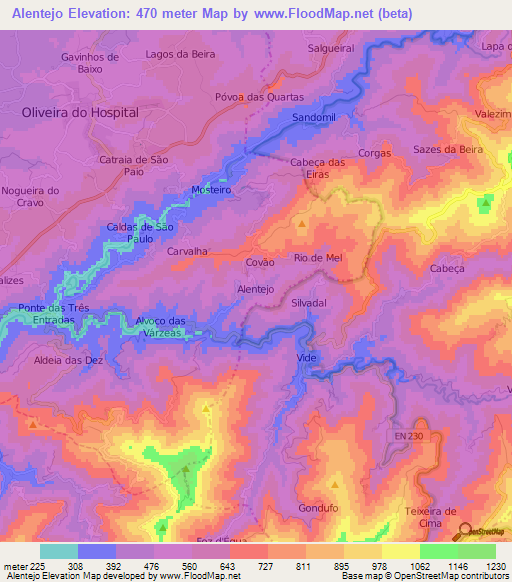 Alentejo,Portugal Elevation Map