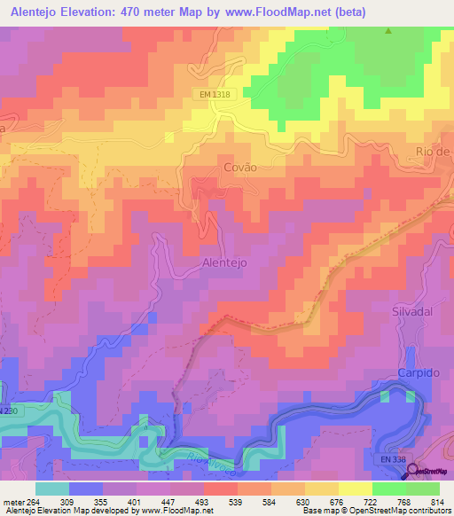 Alentejo,Portugal Elevation Map