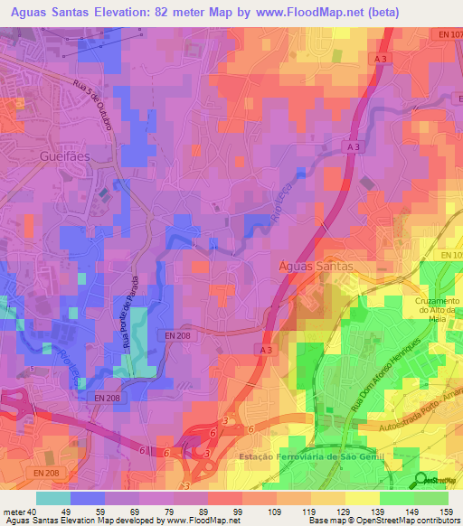 Aguas Santas,Portugal Elevation Map