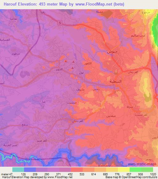 Harouf,Lebanon Elevation Map