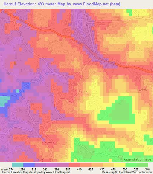 Harouf,Lebanon Elevation Map