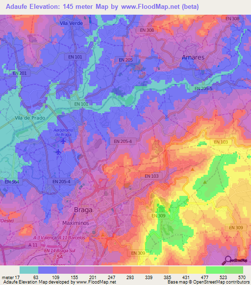 Adaufe,Portugal Elevation Map