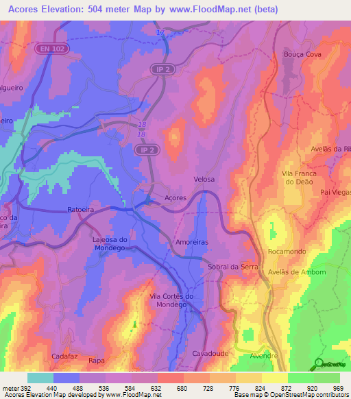Acores,Portugal Elevation Map