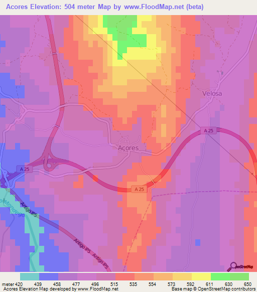Acores,Portugal Elevation Map