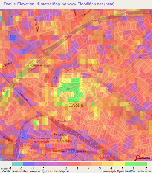 Zwolle,Netherlands Elevation Map