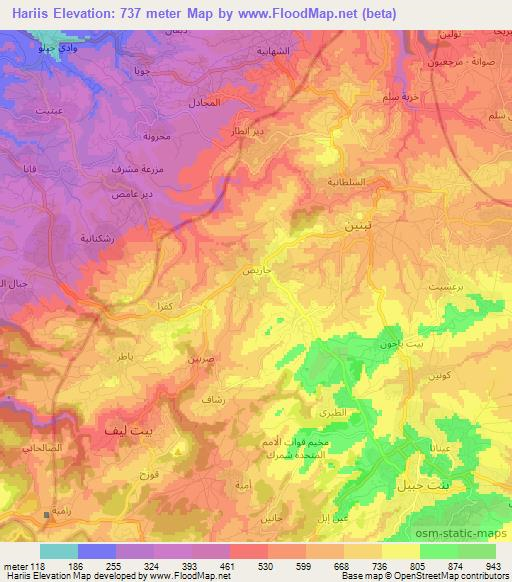 Hariis,Lebanon Elevation Map