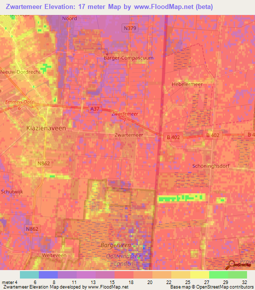 Zwartemeer,Netherlands Elevation Map