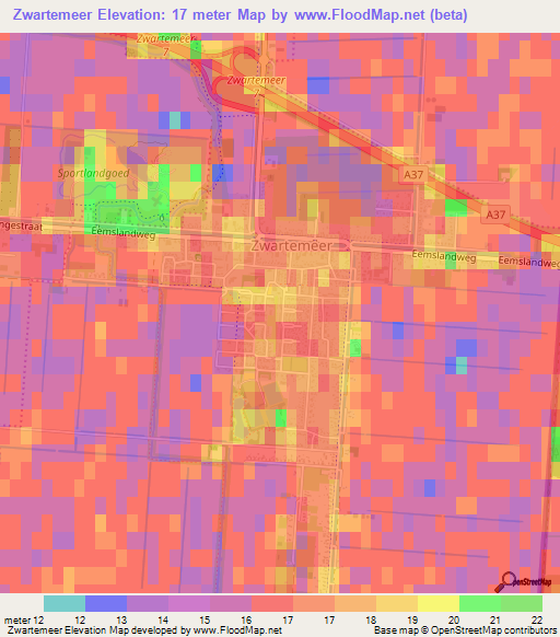 Zwartemeer,Netherlands Elevation Map