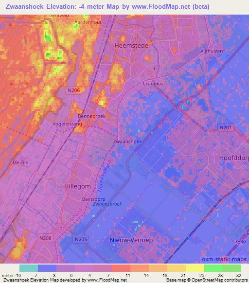 Zwaanshoek,Netherlands Elevation Map