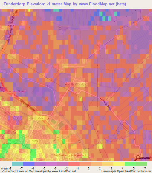 Zunderdorp,Netherlands Elevation Map