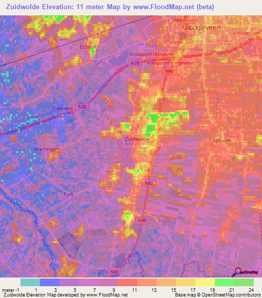 Zuidwolde,Netherlands Elevation Map