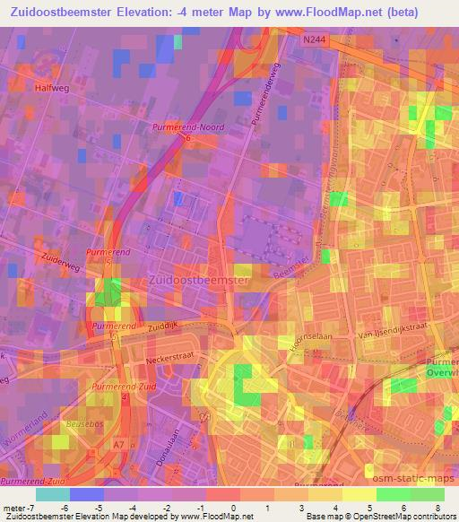 Zuidoostbeemster,Netherlands Elevation Map