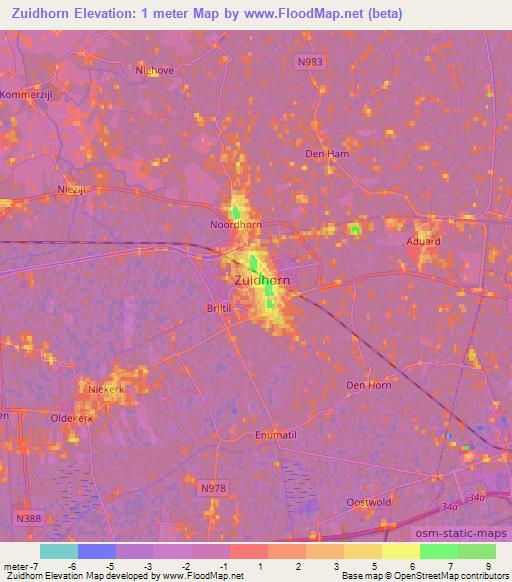 Zuidhorn,Netherlands Elevation Map
