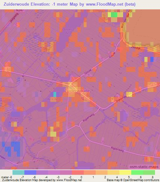 Zuiderwoude,Netherlands Elevation Map