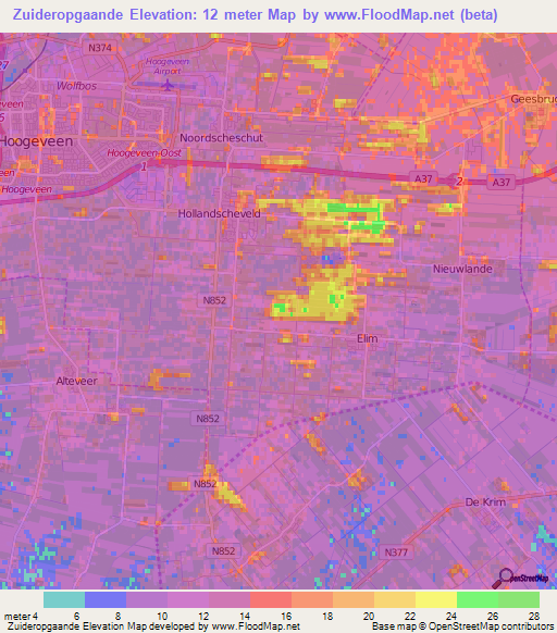 Zuideropgaande,Netherlands Elevation Map