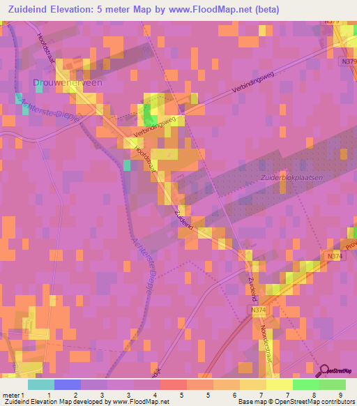 Zuideind,Netherlands Elevation Map