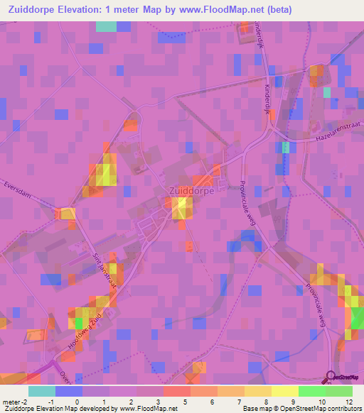 Zuiddorpe,Netherlands Elevation Map