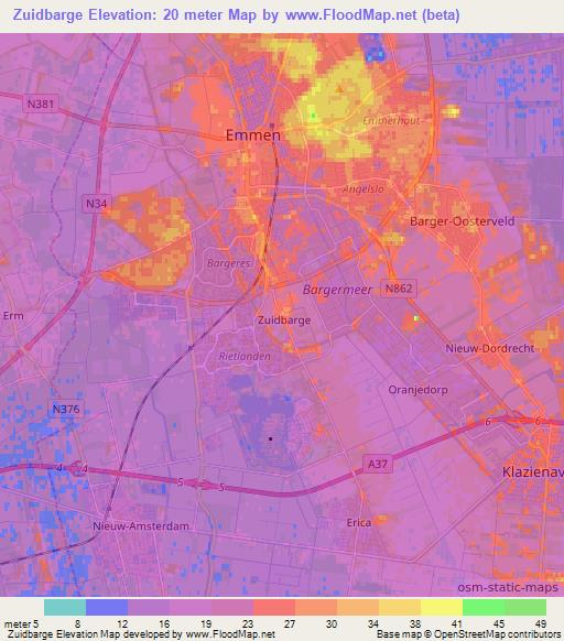 Zuidbarge,Netherlands Elevation Map