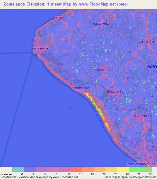 Zoutelande,Netherlands Elevation Map