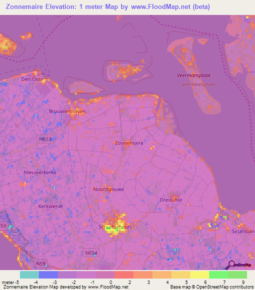 Zonnemaire,Netherlands Elevation Map