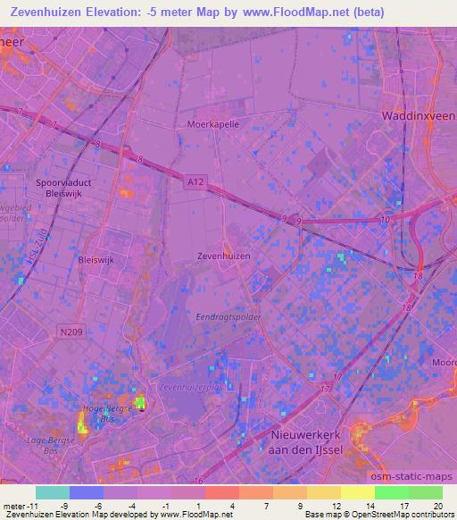 Zevenhuizen,Netherlands Elevation Map