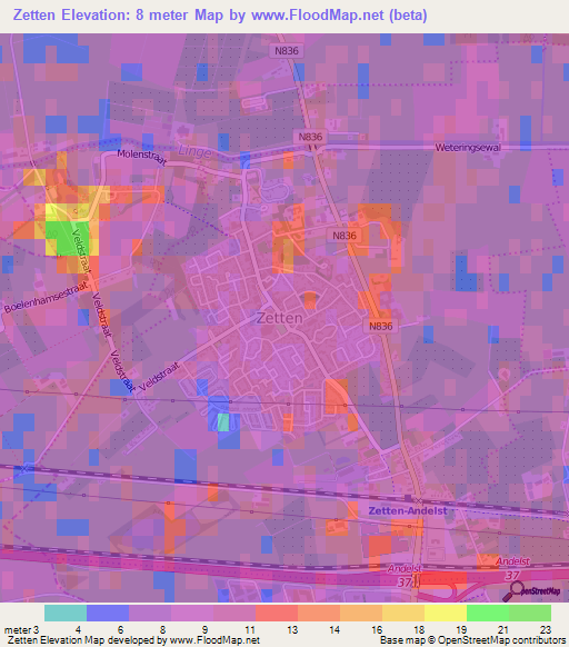 Zetten,Netherlands Elevation Map