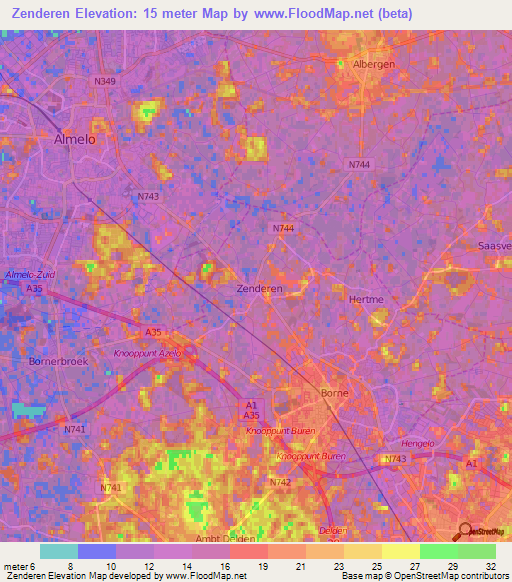 Zenderen,Netherlands Elevation Map