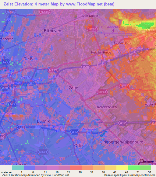 Zeist,Netherlands Elevation Map