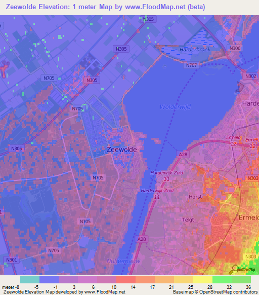 Zeewolde,Netherlands Elevation Map