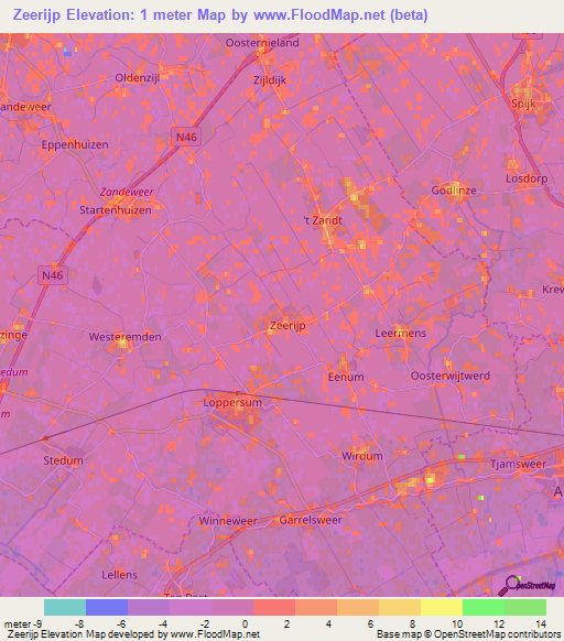 Zeerijp,Netherlands Elevation Map