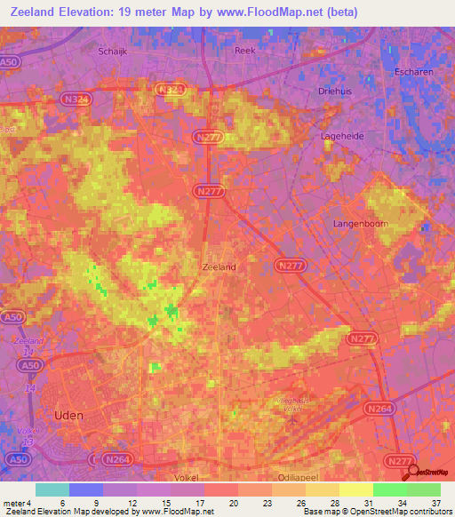 Zeeland,Netherlands Elevation Map