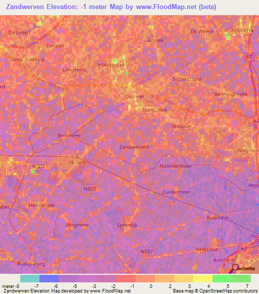Zandwerven,Netherlands Elevation Map