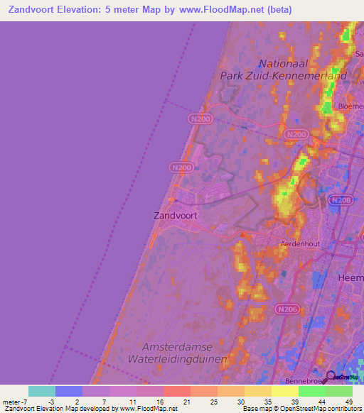 Zandvoort,Netherlands Elevation Map