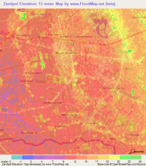 Zandpol,Netherlands Elevation Map